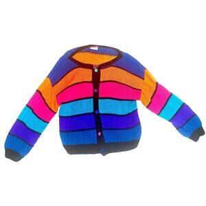 FRANCES DEWART Vintage Chunky 100% Wool Cardigan S/M Chunky 90s Colorful Cottage